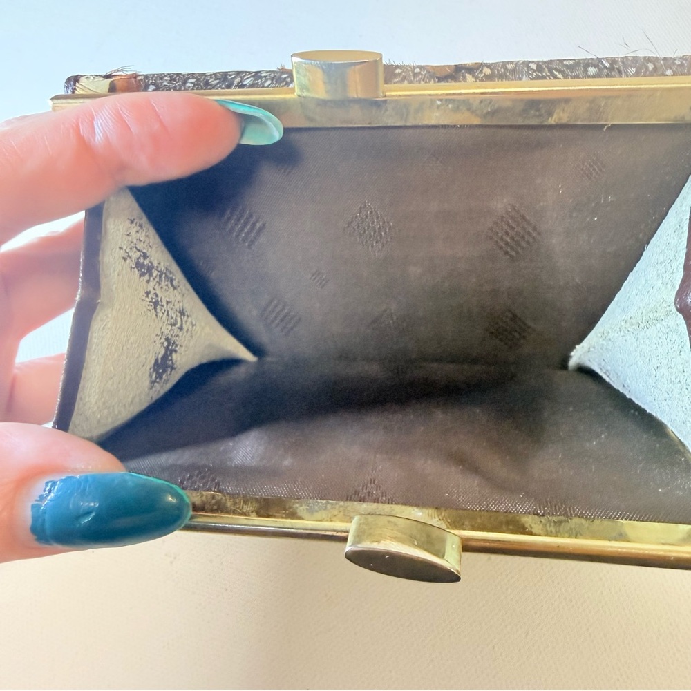 VTG 60s/70s Peacock & Pheasant Feather Clutch Wallet | Boho MCM Evening Bag - Picture 11 of 13